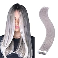 Tape in Human Hair Extensions Straight Grey Weft 20pcs 50g/Pack Invisible Tape ins Extension 18 inches