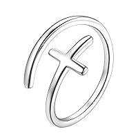 Suplight 925 Sterling Silver Wave Ring/Sideways Cross/Teardrop/Heart Shaped/Sunflower Adjustable Open Ring (with Gift Box)