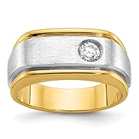 10k Two tone Gold Polished and Satin Solitaire Mens Ring Size 10.00 Jewelry for Men