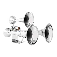 GG Grand General 69991 Chrome Heavy Duty 12/24V Train Horn with Triple Brass Trumpet for Superior Sound