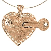 Heart With Break Off Key Necklace | 14K Rose Gold Heart With Break Off Key Pendant with 18