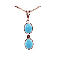 Beautiful Jewellery Company BJC® Solid 9ct Rose Gold Natural Turquoise Double Drop Oval Gemstone Pendant 3.00ct & 9ct Rose Gold Curb Necklace Chain