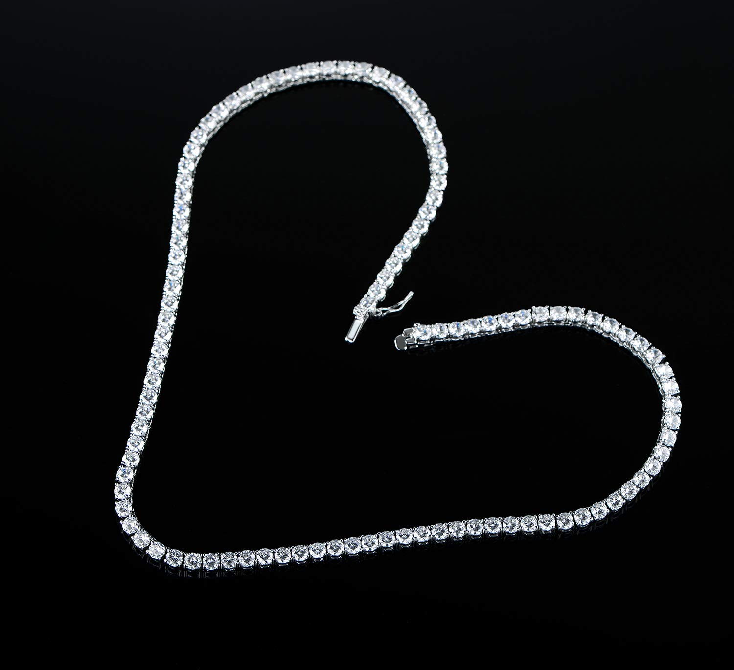 Tennis Necklace 18K White Gold Plated | 4.0mm Round Cubic Zirconia Cut Faux Diamond Tennis Chain for Women and Men