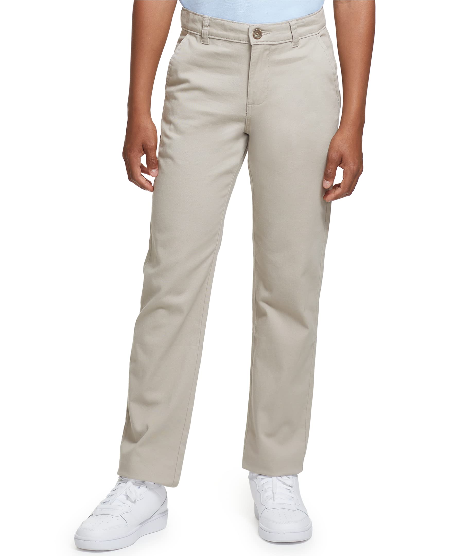 IZOD Boys' School Uniform Twill Khaki Pants, Flat Front & Comfortable Waistband