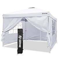 OUTFINE Canopy 10'x10' Pop Up Commercial Instant Gazebo Tent, Fully Waterproof, Outdoor Party Canopies with 4 Removable Sidewalls, Stakes x8, Ropes x4 (White, 10 * 10FT)