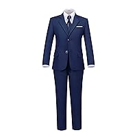 Boy's Silm Fit Formal Suits 5 Piece with Shirt and Vest, Navy 5pc (Navy Tie)