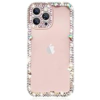 Compatible with iPhone 15 Pro Max Case for Girls Women 3D Glitter Sparkle Bling Luxury Cute Shiny Crystal Charms Rhinestone Diamond Protective Cases Camera Protection Cover, Clear