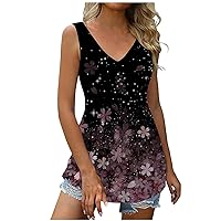 Womens Top Floral Print Tunic Tops for Women Summer Sleeveless Tshirt Casual V Neck Tanks Tops Loose Flowy Tanks