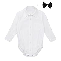 FEESHOW Infant Baby Boys Callored Long Sleeve Formal Dress Shirt Bodysuit Gentleman Romper Wedding Party Outfits