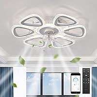 YFouCnd I Crystal Flowers Ceiling Light with Fan, White Ceiling Fan with Lighting and Remote Control, Dimmable, Summer, Winter, Reversible DC Motor, Modern Ceiling Fan for Bedroom, A