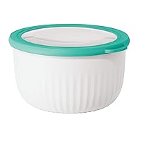 Oggi Prep, Store & Serve Plastic Bowl w/See-Thru Lid- Dishwasher, Microwave & Freezer Safe, (2.6 qt) White/Aqua