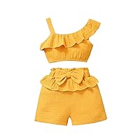 Girls Cute Sweatpants Baby Girl Clothes Outfits Cotton Solid Color Casual 2PC Set Girls Fashion Size 7 8 (Yellow, 6-12 Months)