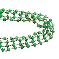 Gems For Jewels 3-3.5 mm Chrysoprase Wire Wrapped Faceted Rondelle Beads, Chain for Jewelry Making by The Foot, Rosary Style Beaded Chain for Jewelry Making, 925 Silver (1 Foot-5 Feets) Gold, 5 Feet