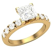 Diamond Engagement Rings for Women GIA Certified Princess Solitaire Diamond Ring 14K Gold 1.20 carat (L,I2)