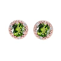 HALO STUD EARRINGS IN ROSE GOLD WITH SOLITAIRE PERIDOT AND DIAMONDS