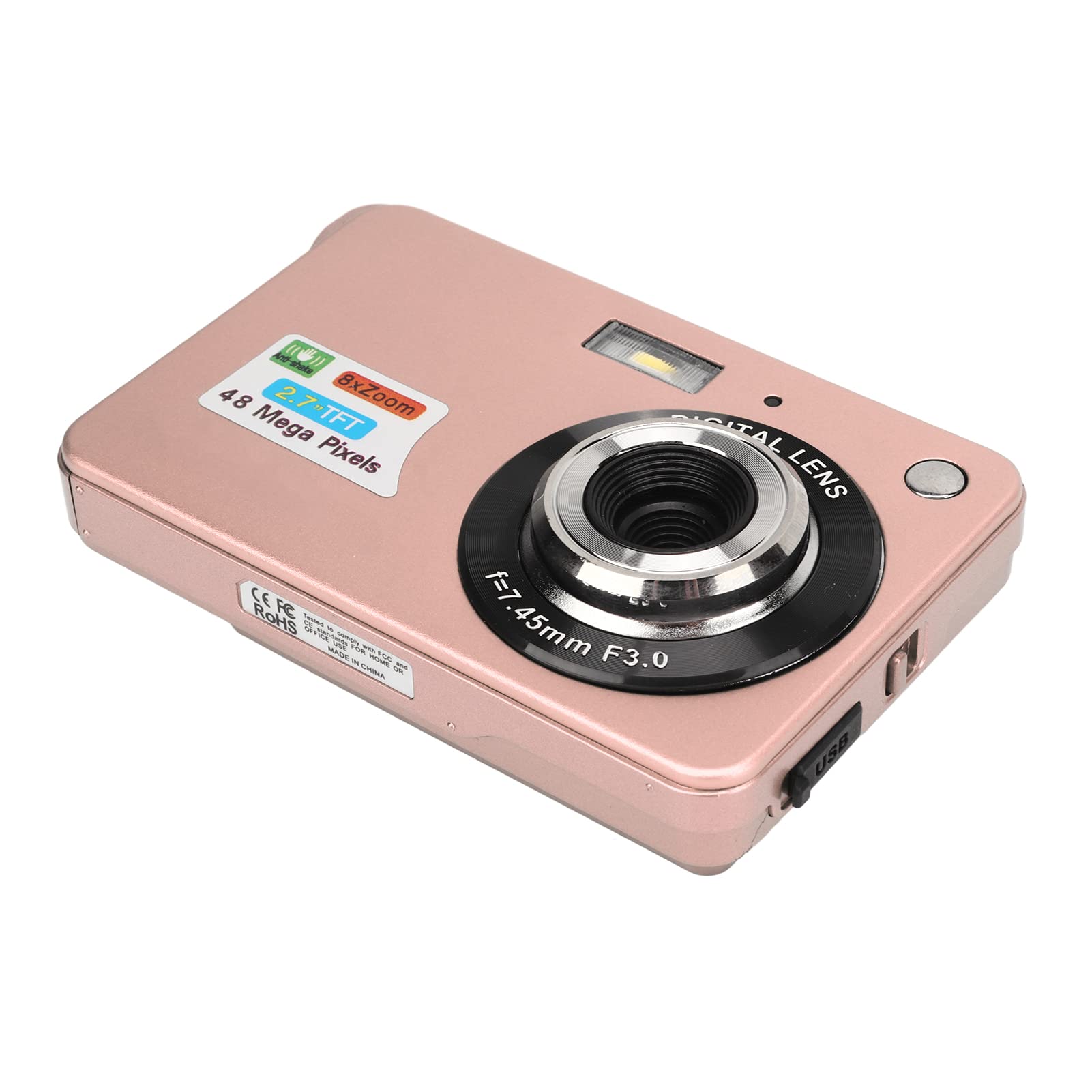 4K Digital Camera 48MP with 8X Zoom and 2.7in LCD Screen, Rechargeable Pocket Camera and 128GB Memory Card Support, USB Transfer Camera Camera for Beginners (Pink)