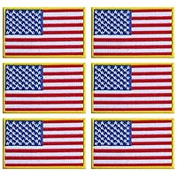 Pack 6, 3x2 Inches, US USA United States of America Flag Embroidered Iron On Patch Applique American Army Military Uniform Costume Yellow Red Blue