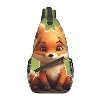 Cute Little Fox Printed Crossbody Sling Backpack,Casual Chest Bag Daypack,Crossbody Shoulder Bag For Travel Sports Hiking