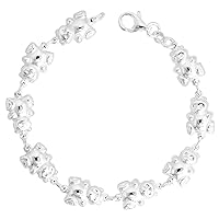 Sterling Silver Teddy Bear Bracelet 3/8 inch Linked Charms 7 inches long