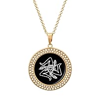 Sicilian Trinacria Diamond Round Pendant Necklace For Women Girls Mothers Gifts