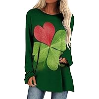 St. Patrick's Day T-Shirt Women Green Top Turtle Neck Long Sleeve Tee Classic Funny Sweatshirts for Women