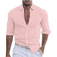 Linen Shirts for Men Lightweight Casual Button Down Shirt Roll Up Sleeve Hippie Beach Shirt Hawaiian T Shirts for Men