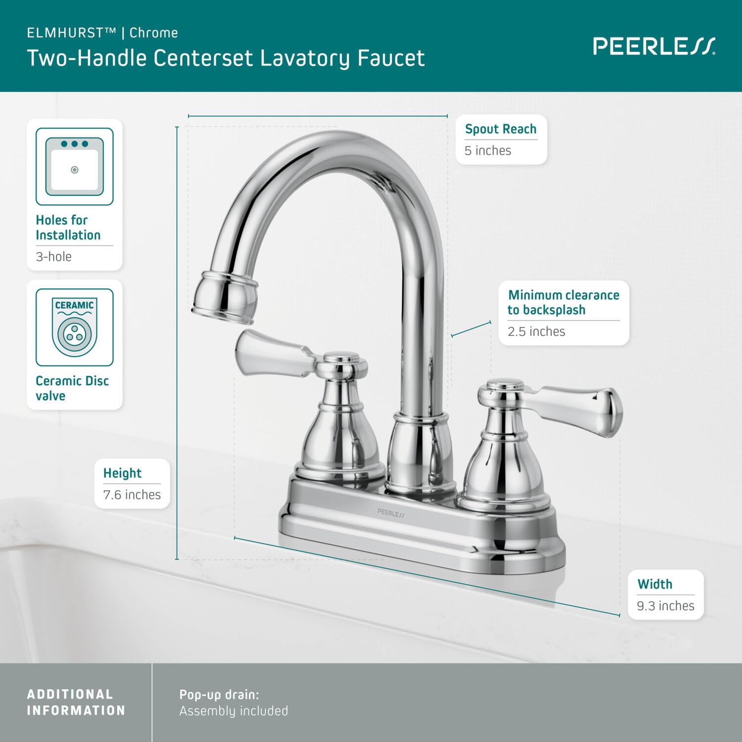 Peerless P2665LF Elmhurst Two-Handle Bath Faucet Centerset, Chrome
