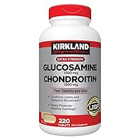 Kirkland Signature Glucosamine HCI 1500mg Chondroitin Sulfate 1200mg 220 Tablets/New Increased Count, (Pack of 2) by Kirkland Signature