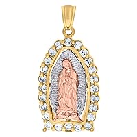 10k Tri color Gold Womens CZ Cubic Zirconia Simulated Diamond Guadalupe Religious Charm Pendant Necklace Measures 32.9x15.9mm Wide Jewelry Gifts for Women