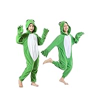 Kids Frog Costume Christmas Halloween Anime Cosplay Animal One Piece Pajamas 5T Girls Onesie (5(95#), Frog Green)