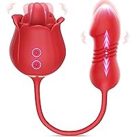 Dildo Vibrator Sex Toys for Women, Rose Adult Toys with G Spot Vibrators Nipple Clit Anal Rose Sex Toy - 9 Modes, Hands-Free Thrusting Dildos, Soft Tongue Licking, Couples Female Adult Sex Toys Games