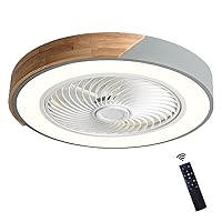 Wandun Wooden Ceiling Fan with Lighting LED Light, 36 W Invisible Fan Ceiling Light, Dimmable with Remote Control, Timer, Quiet Fan Lamp, Ceiling Lamp for Bedroom, Dining Room, Living Room (Col
