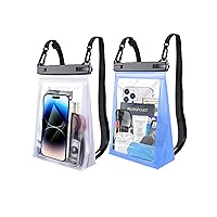 2 Pack Large Floating Waterproof Phone Pouch [with Sealing Strip], Bundle Cell Phone Dry Bag Case for iPhone & Galaxy All Phones, Float Water Proof Bag for Beach Swimming Vacation, Clear White+Blue