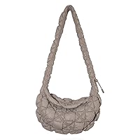 Quilted Shoulder Bag Puffer Handbag Crossbody Purse Padded Cloud Hobo Bag with Adjustable Strap (L-Coffee)