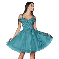Lace Appliques Homecoming Dresses for Teens Cold Shoulder Short Prom Dresses A Line Tulle Cocktail Gowns MA96