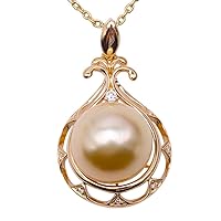 JYX Pearl 14K Gold Pendant AAA Quality Genuine 11.5mm South Sea/Tahitian Cultured Pearl Pendant Necklace in 18