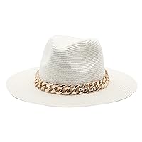 Sun Hats Men Women Straw Gold Chain Band Belt Women Summer Hats Spring Black Khaki Beach Casual Summer Hats (Color : White)
