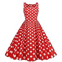 Women Square Neck Polka Dots 1950s Retro Swing Tank Dress Summer Sleeveless High Waist Rockabilly Cocktail Dresses