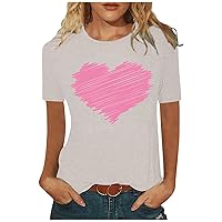 Womens Tops,Summer Plus Size Short Sleeve Shirt Love Printed Round Neck Sexy Blouse T Shirt Trendy Tees