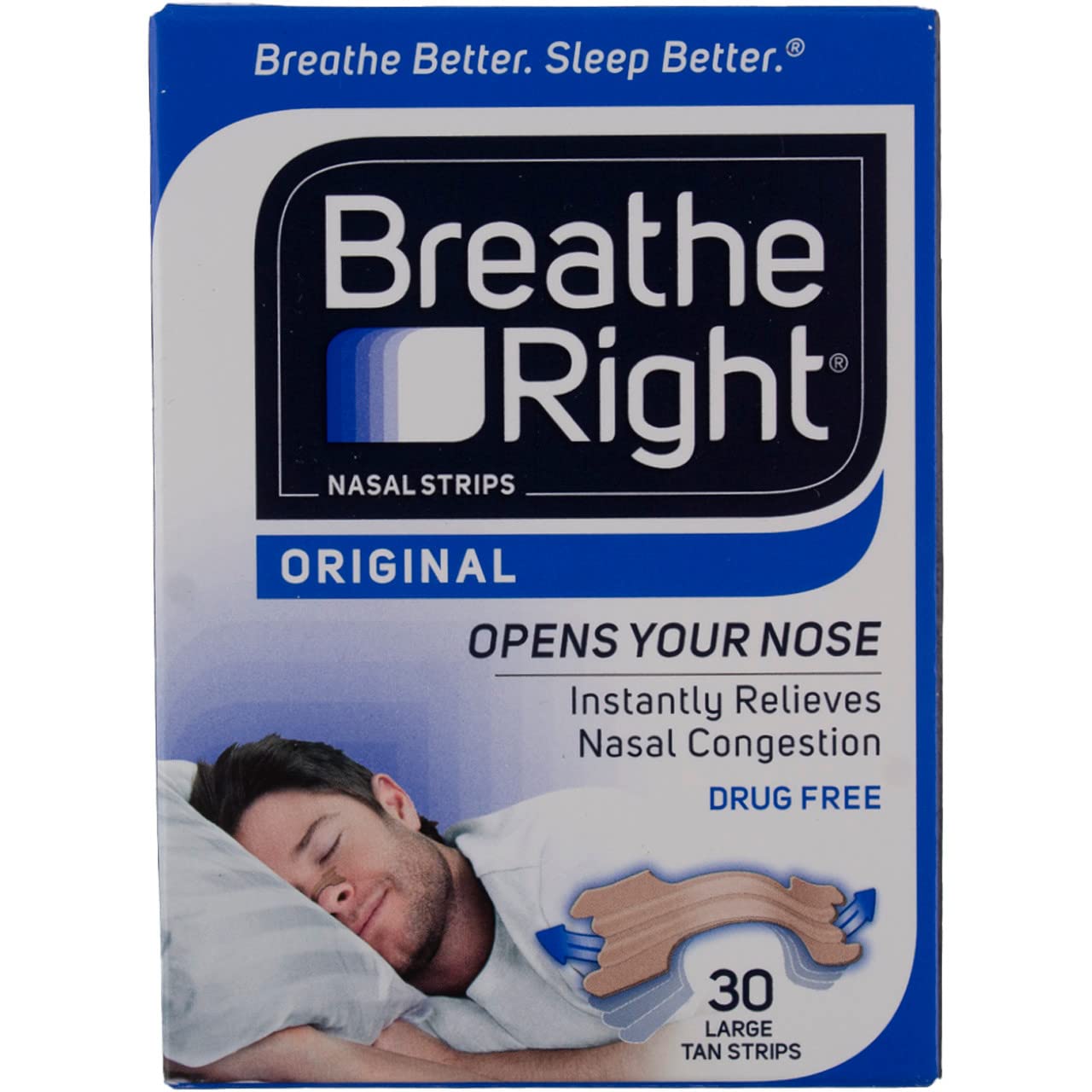 Breathe Right Nasal Strips to Stop Snoring, Drug-Free, Original Tan Large