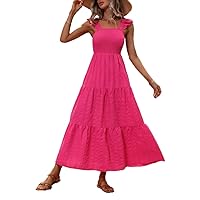 Pink Dress for Women Wedding Guest Dresses for Women Solid Ruffle Hem Dress
