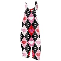 Plus Size Rompers for Women Cotton Linen Valentines Day Loose Fit Adjustable Straps Baggy Jumpsuit for Women