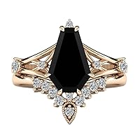 Vintage 1.5 CT Coffin Shpaed Black Onyx Engagement Ring Set 14k Gold Black Onyx Antique Wedding Ring Set Art Deco Black Gemstone Bridal Ring Set for Women Proposal/Anniversary/Promise Ring