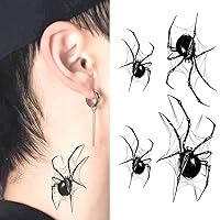 2 Sheets Waterproof Small Cute Fake Hand Wrist Temporary Tattoos Stickers Halloween Horror 3D Realistic 4pcs Black Spider Webs