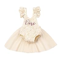 Baby Girl 1st Birthday Outfit Lace Tulle Romper Princess Tutu Dress Shiny ONE Cake Smash Photo Shoot Clothes