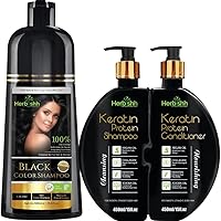 Herbishh Hair Color Shampoo Black 500ml + Keratin Shampoo and Conditioner Set