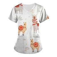 Plus Size Scrubs for Women CNA Printing Conjunto Enfermera Mujer Long Sleeved V Neck with Big Pockets S-5Xl