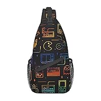 Game Video Gaming Pattern Sling Bag Crossbody Shoulder Backpack Casual Chest Bag Sport Travel Hiking Daypack For Women Men