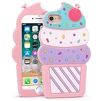 Cute iPhone SE 2022 Case, Ice Cream iPhone SE 2020 Case, iPhone 7 Case, iPhone 8 Case, iPhone 6 Cases, iPhone 6s Case, Cherry Cupcakes Funny 3D Cartoon Soft Silicone Shockproof Case Cover