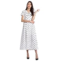 Women's White & Black Polka Dot Half Sleeve Dress